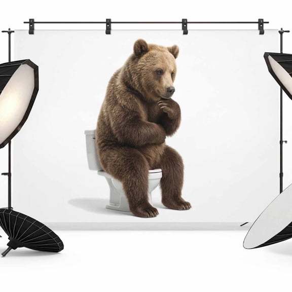 Bear Sitting on The Toilet Thinking Photography Backdrop 7x5FT, Abstract Funny Animal Photo Backdrops, Background for Photography Studio Photo Studio Background, Back Drop for Photoshoot