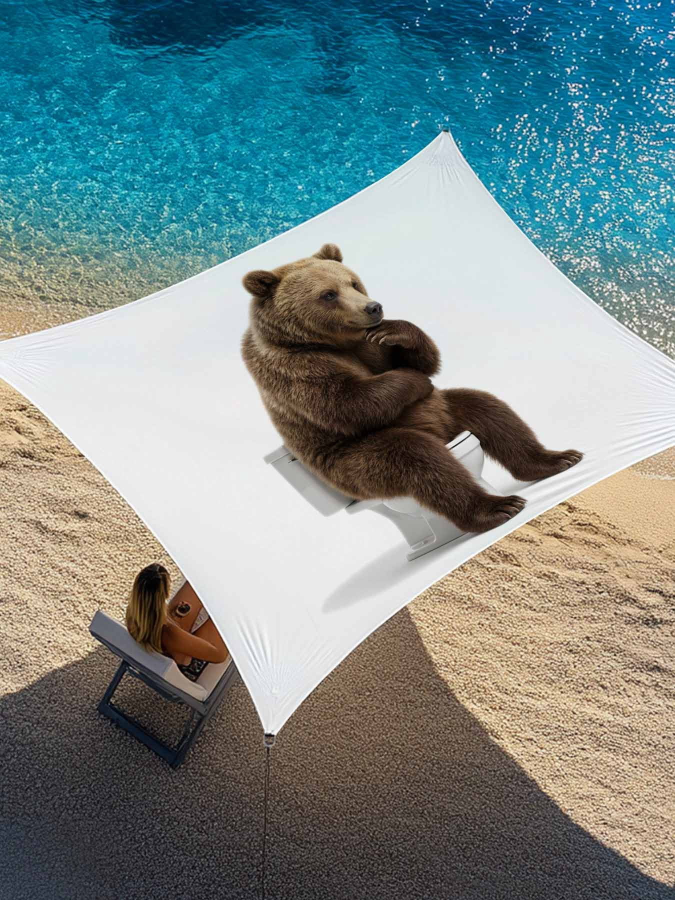 Bear Sitting on The Toilet Thinking Sun Shade Sail 12' x 16', Abstract ...