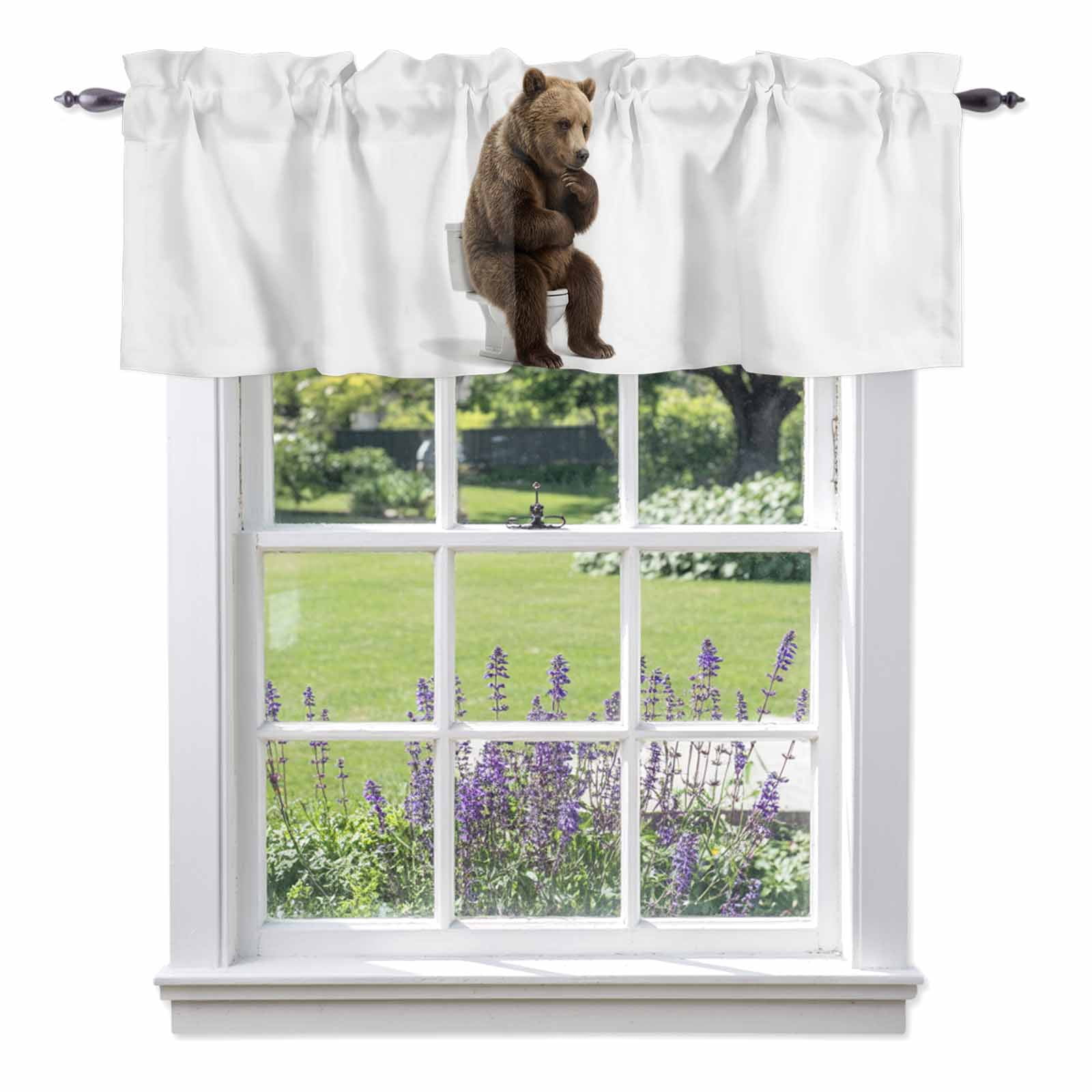 Bear Sitting on The Toilet Thinking Valance Curtain for Windows ...
