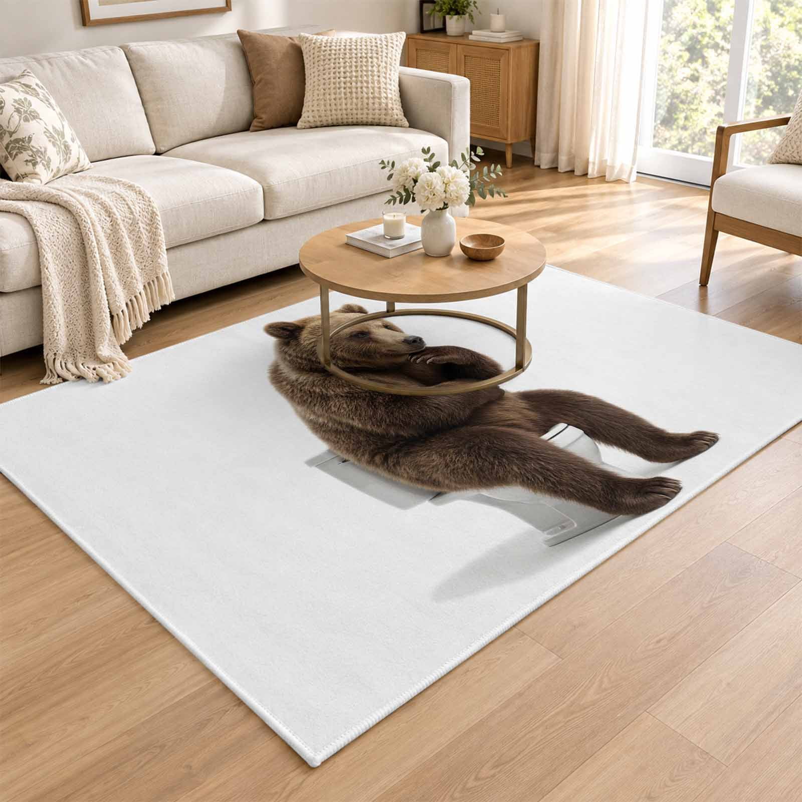 Rat Area Rug Bear Sitting on The Toilet Thinking Washable Area Rug 4'x6', Abstract ...