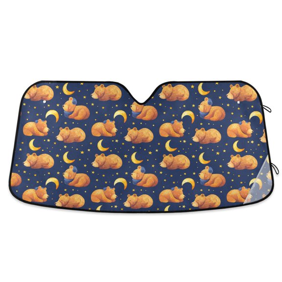 Bear Sleeping and Moon Car Windshield Sun Shade Foldable Car Front Window Visor Heat and UV Protection 53x23.5