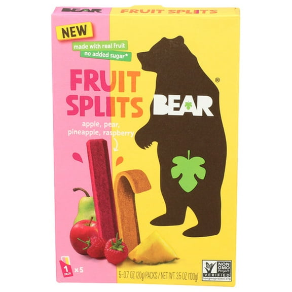 Bear Snacks Fruit Splits Raspberry Pineapple 3.5 oz Pack of 8