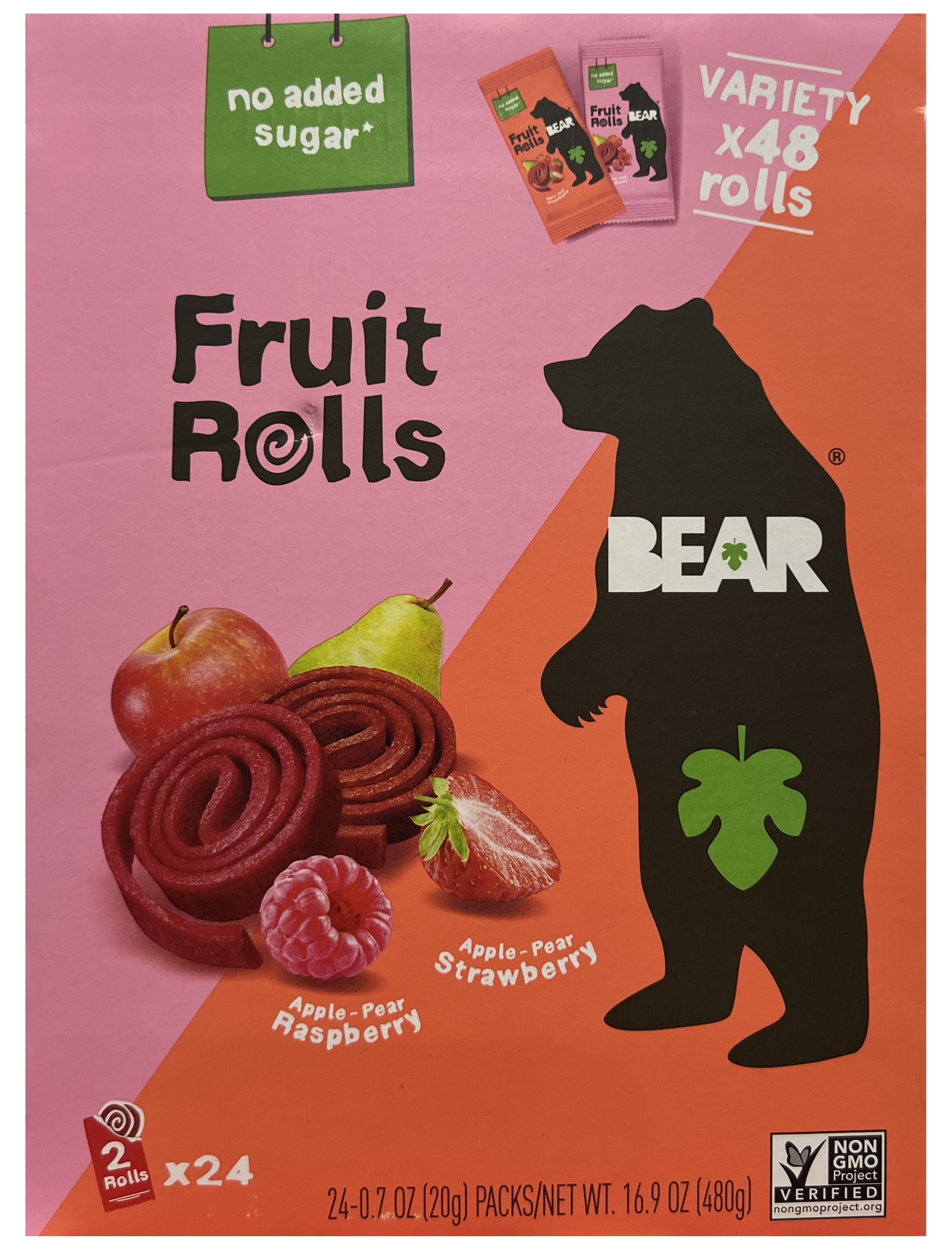 Bear Snacks Healthy Sugar-Free Flavored Fruit Rolls, Variety Pack