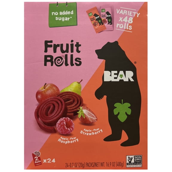 Bear Snacks No Sugar Added Fruit Rolls, Variety Pack (48 Count)