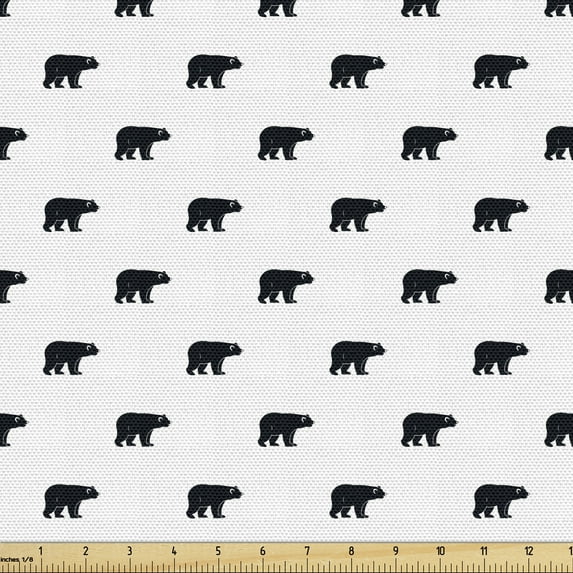 Ambesonne Bear Fabric by the Yard Upholstery, Monochrome Furry Animal, 10 Yards, Black and White