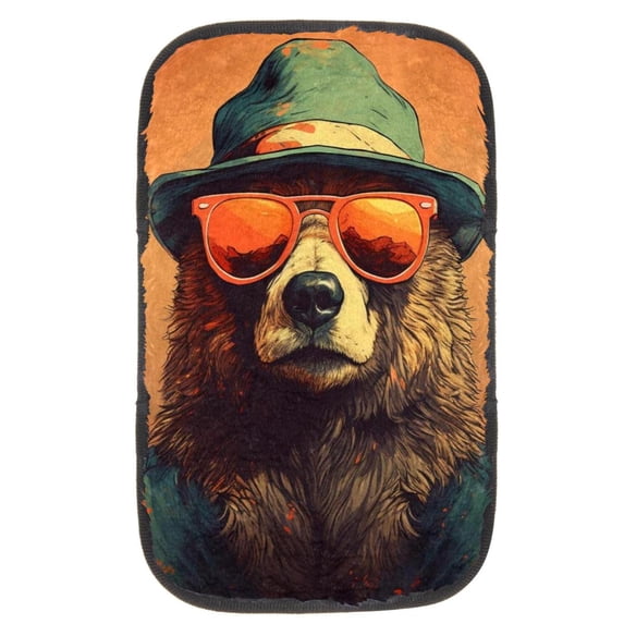 Bear Soft Comfortable Furry Printed Car Armrest Cover Mat 12.5x8.2 Inch