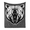 thumbnail image 1 of Bear Soft Flannel Fleece Throw Blanket, Aggressive Animal with Dangerous Expression Scary Roaring Mammal on Zigzag Pattern, Cozy Plush for Indoor and Outdoor Use, 60" x 80", Black White, by Ambesonne, 1 of 6
