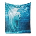 thumbnail image 1 of Bear Soft Flannel Fleece Throw Blanket, Arctic Polar Bear Dipping into Water Swimming Ursus Maritimus Underwater View, Cozy Plush for Indoor and Outdoor Use, 70" x 90", Blue Pale Blue, by Ambesonne, 1 of 5
