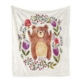 thumbnail image 1 of Bear Soft Flannel Fleece Throw Blanket, Baby Mammal Surrounded with Floral Wreath Bouquet Tulip Blossom Mushroom Watercolor, Cozy Plush for Indoor and Outdoor Use, 50" x 60", Multicolor, by Ambesonne, 1 of 5