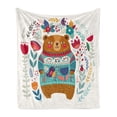 thumbnail image 1 of Bear Soft Flannel Fleece Throw Blanket, Cartoon with Flowers and Leaves Spring Inspired Botanical Composition, Cozy Plush for Indoor and Outdoor Use, 70" x 90", Multicolor, by Ambesonne, 1 of 5
