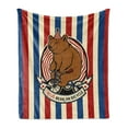 thumbnail image 1 of Bear Soft Flannel Fleece Throw Blanket, Circus Animal on Bicycle Carnival Theme Mascot Hat Striped Backdrop, Cozy Plush for Indoor and Outdoor Use, 50" x 70", Ruby Blue Brown, by Ambesonne, 1 of 5
