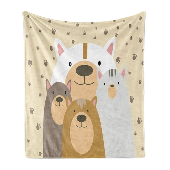 Bear Soft Flannel Fleece Throw Blanket, Family Portrait of Wild Animals Memory Childhood Daughter Son Mom and Dad Print, Cozy Plush for Indoor and Outdoor Use, 60" x 80", Multicolor, by Ambesonne