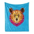 thumbnail image 1 of Bear Soft Flannel Fleece Throw Blanket, Geometrical Head with Triangular Fractal Pattern with Poly Effect, Cozy Plush for Indoor and Outdoor Use, 50" x 70", Fuchsia Blue Pale Brown, by Ambesonne, 1 of 5