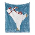 thumbnail image 1 of Bear Soft Flannel Fleece Throw Blanket, Polar Animal Christmas Hat and Scarf Ice Skating Ornamental Snowflakes and Swirls, Cozy Plush for Indoor and Outdoor Use, 50" x 60", Blue White, by Ambesonne, 1 of 6