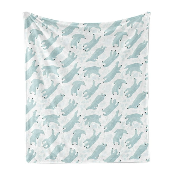 Bear Soft Flannel Fleece Throw Blanket, Swimming Polar Bears North Pole Arctic Mammals Winter Frozen Sea Hand Drawn, Cozy Plush for Indoor and Outdoor Use, 50" x 60", Almond Green White, by Ambesonne