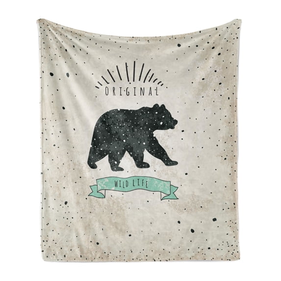 Bear Soft Flannel Fleece Throw Blanket, Vintage Wildlife Theme Random Dots Predator Paws Animal Themed Design, Cozy Plush for Indoor and Outdoor Use, 60" x 80", Mint Green Black Tan, by Ambesonne