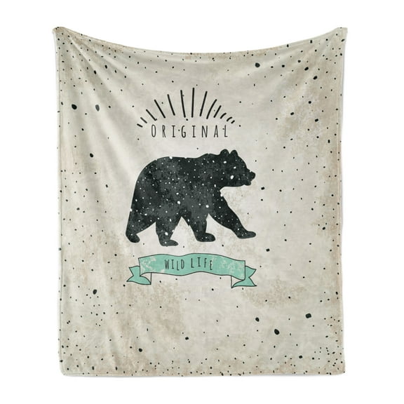 Bear Soft Flannel Fleece Throw Blanket, Vintage Wildlife Theme Random Dots Predator Paws Animal Themed Design, Cozy Plush for Indoor and Outdoor Use, 70" x 90", Mint Green Black Tan, by Ambesonne