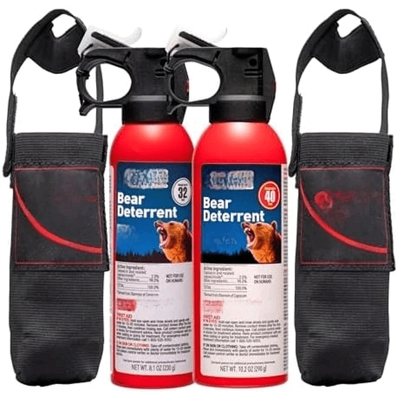 Bear Spray with Holster - Bears, Mountain Lions, Coyotes - Long-Range 32ft/40ft Distance - Pepper Spray Safety Gear for Hiking & Camping Protection - 2% Capsaicin - 8.1 oz & 10.2 oz