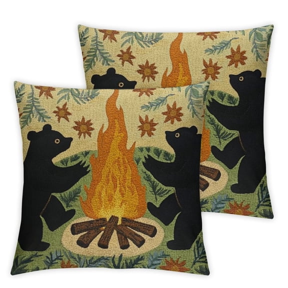 Bear Square Cushion Covers Set of 2, Black Bear Pillow Covers for Boys Girls Farmhouse Throw Pillow Covers Wild Animals Cushion Covers for Couch Sofa