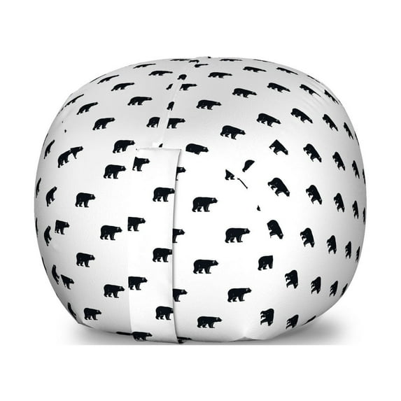 Bear Storage Toy Bag Chair, Repeating Wild Animal Pattern Monochrome Style Furry Carnivore of Wilderness, Stuffed Animal Organizer Washable Bag, Large Size, Black and White, by Ambesonne