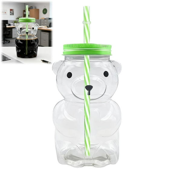 Bear Straw Cup, 2025 New Plastic Coffee Beer Wine Cocktail Drinks Glassware, with Bear Straws, Bears Coffee Honey Cup w Cups