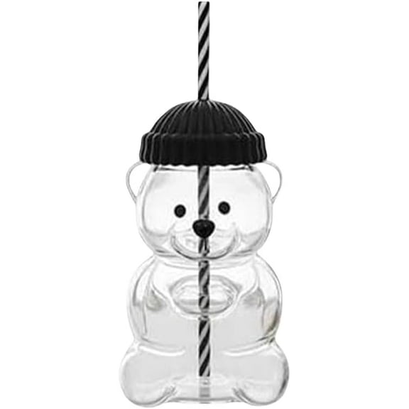 Bear Straw Cup, 20oz Cute Bear Glass Tumbler with Reusable Straw Animal Design for Smoothies, Boba & Iced Coffee