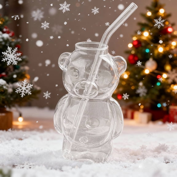 Bear Straw Cup, Clear Bear Straw Cup, Honey Bear Straw Cup, Teddy Bear Glass Cup with Straw 12oz, Cute Mugs, Coffee Beer Wine Cocktail Drinks Glassware, Bear Shaped Drink Cup Goblet, by UKHBMC