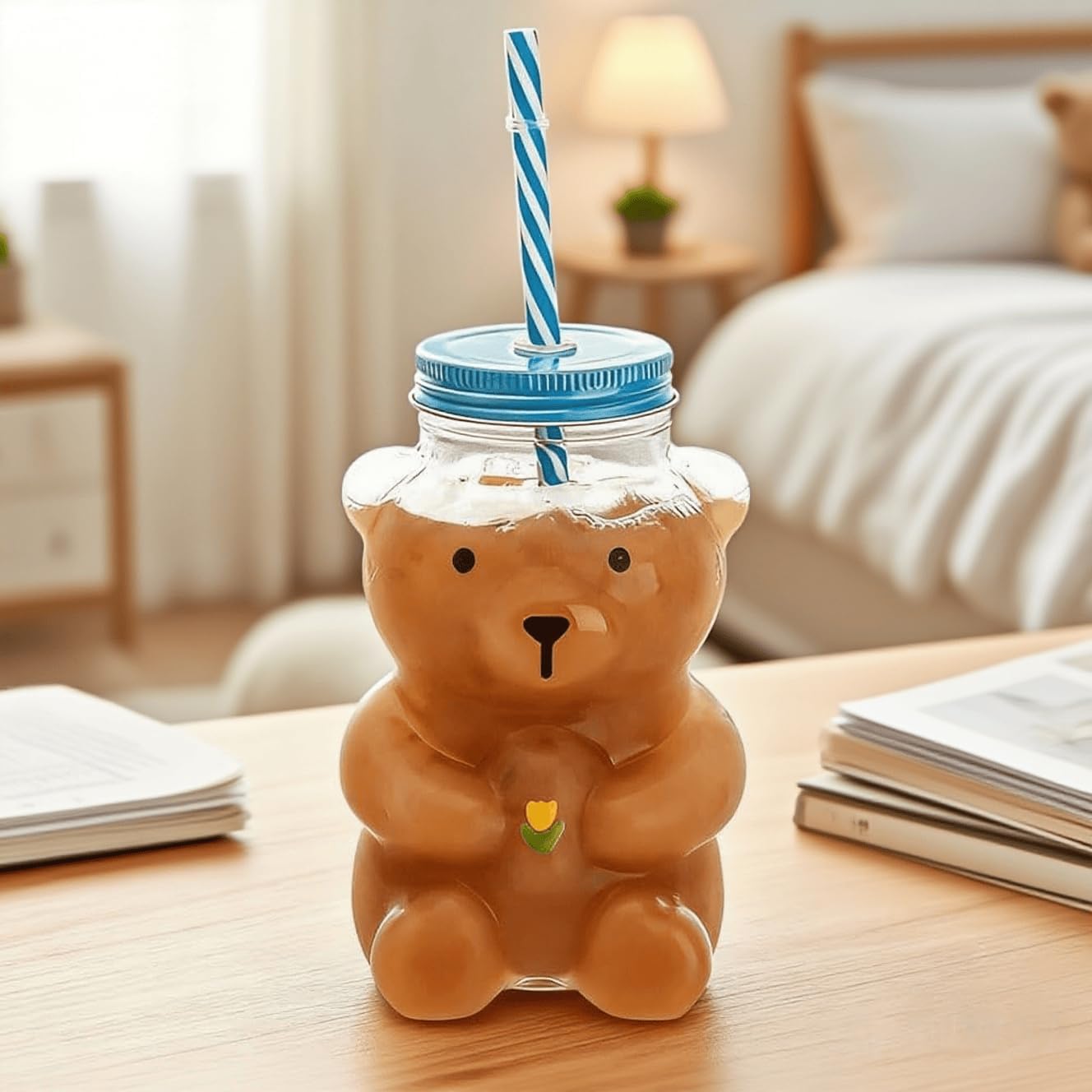 Bear Cup, Schattige Plastic Herbruikbare Drinkbeker met Deksel en Bear Cup, Schattige Plastic Herbruikbare Drinkbeker met Deksel en