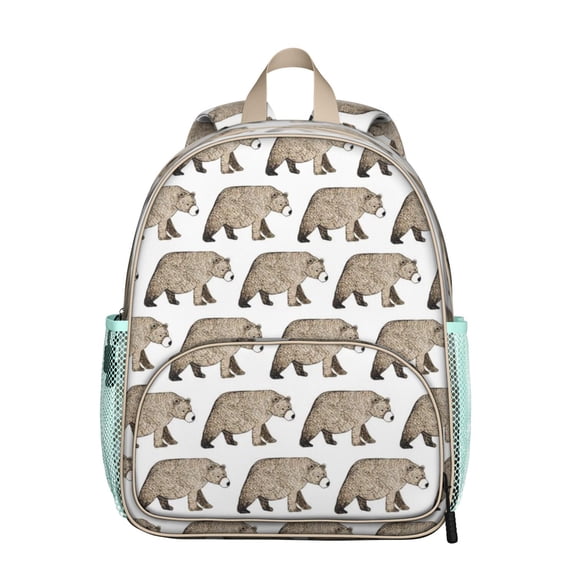Bear Student Backpack – Cute Brown Bear Cartoon Print With Polar Forest Winter Hunting Wild Artistic Pattern