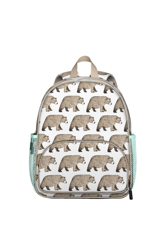 Bear Student Backpack – Cute Brown Bear Cartoon Print With Polar Forest Winter Hunting Wild Artistic Pattern