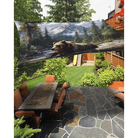 Bear Sun Shade Sail 14'X18' Animal Snow Mountain Nature Pine Forest UV Block Outdoor Sail Shades Breathable Waterproof Rectangular Sunshade for Patio Garden Pool Pergola Porch