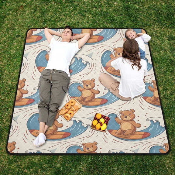 Bear Surf Beach Blanket Outdoor Picnic Blanket 78"x 78" Waterproof Foldable for Beach Camping Travel Hiking Grass Lawn Park
