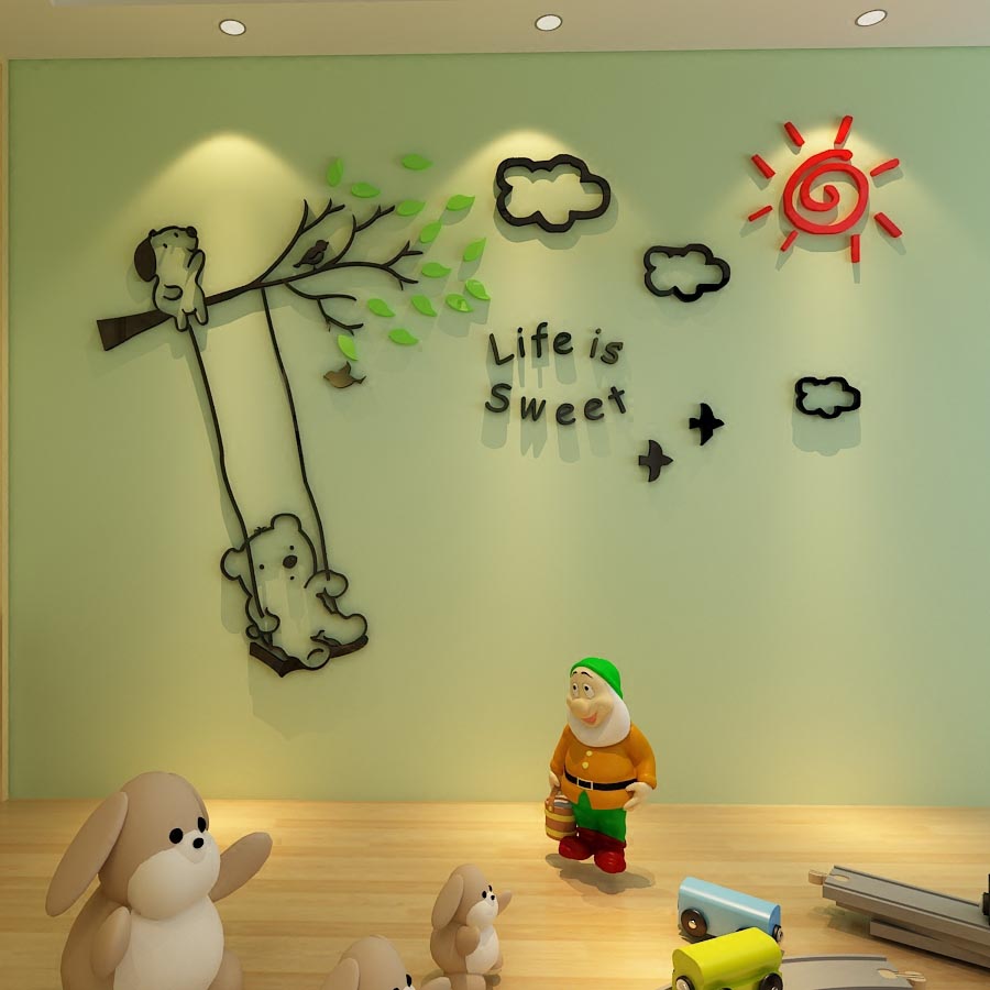 Bear Swing Acrylic 3d Wall Stickers For kids room Children‘s room