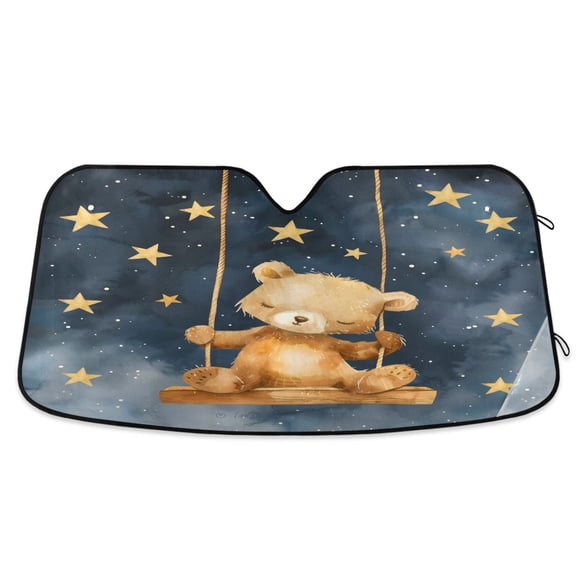 Bear Swing in Night Car Windshield Sun Shade Foldable Car Front Window Visor Heat and UV Protection 53x23.5