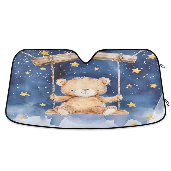 Bear Swing with Star Car Windshield Sun Shade Foldable Car Front Window Visor Heat and UV Protection 53x23.5
