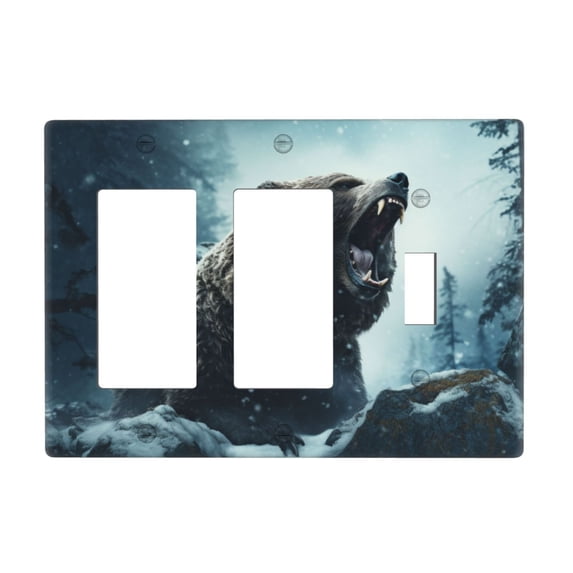 Bear Switch Cover Decorative Wall Plate 3-Gang 2-Decor 1-Toggle Standard Size