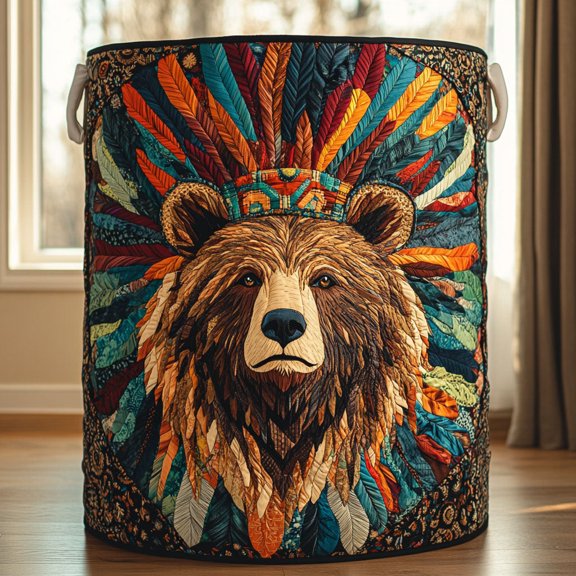 Bear Symbol Quilted Laundry Basket