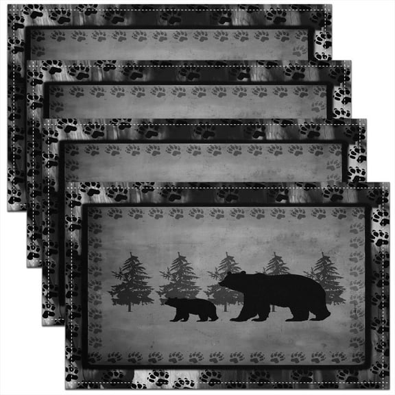 Bear Table Place Mats for Kids Boys Girls Farmhouse Wild Animal Table Mats Placemat Rustic Bear Family Placemat for Kitchen Dining Table Bear Paws Grey Bedroom Decor Table Mats 18"x12"