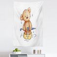 thumbnail image 1 of Bear Tapestry, Teddy Toy Caught up in Rain Rubber Boots Holding an Umbrella Cartoon, Fabric Wall Hanging Decor for Bedroom Living Room Dorm, 5 Sizes, Sand Brown Yellow Blue, by Ambesonne, 1 of 1