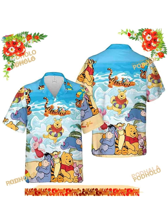 Bear The Pooh Tiger And Friend On The Cloud White Funny Hawaiian Shirt