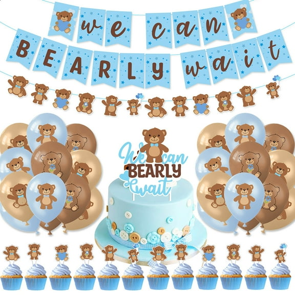 Bear Theme Party Decoration Adorable Bear Birthday Party Supplies Children Birthday Celebration Set Blue Theme Decor For Kids Girls Boys