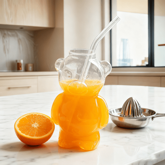 Bear-Themed Glass Mug with Straw, 11oz Large Capacity Cute Tumbler for Hot Coffee, Cold Drinks, Smoothies, Daily Hydration, Trendy 2025 Holiday Gift UKHBMC | Transparent