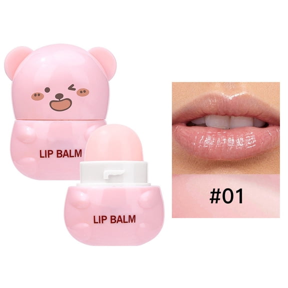 Bear-Themed Lip Balm - Style A - Plumping Lip Balm 4 Colors Hydrating Tinted Lip Balm Deep Nourishing Buildable Lipstick for Dry & Chapped Lips (Color 06), 1 Lipstick, Easter, Wedd Makeup Organizers