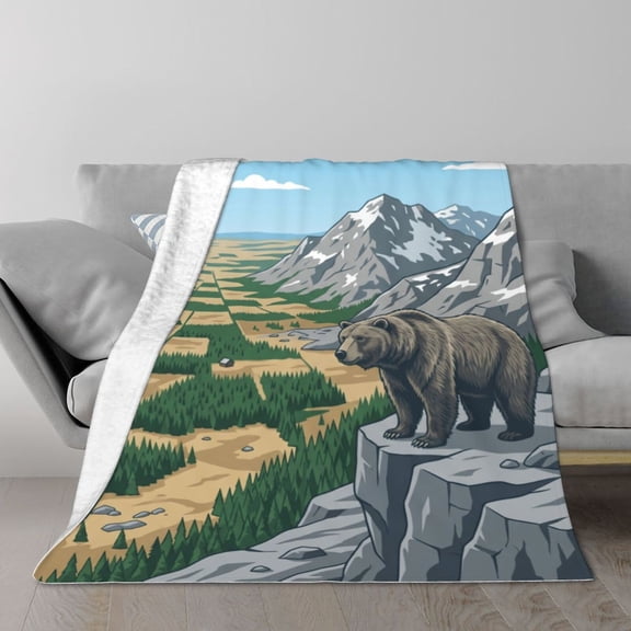 Bear Throw Blanket, Beautiful Country Patchwork Pattern, Cozy Woodland Wildlife Couch Sofa Blanket 50x40