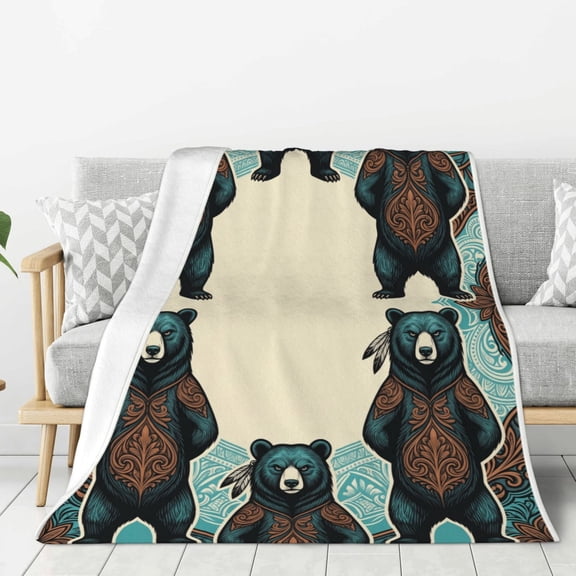 Bear Throw Blanket, Colorful Preppy Aesthetic Blue Lounging Blanket for Desk, College Dorm Decor 50x40