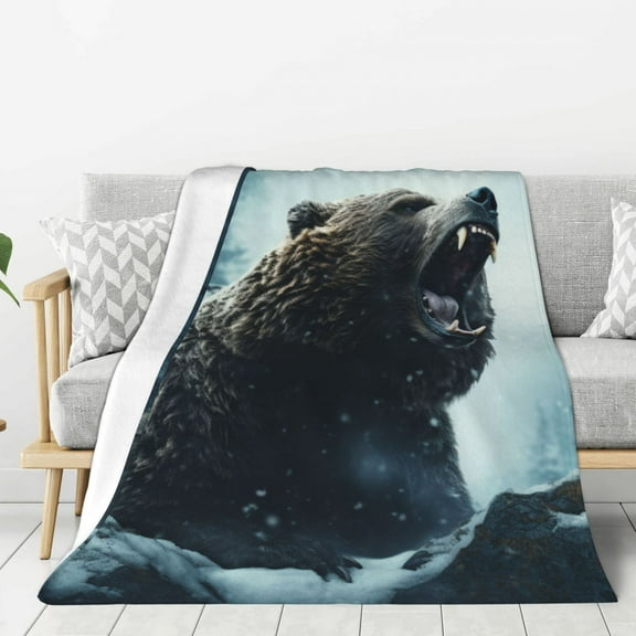 Bear Throw Blanket for Stylish Warm Winter Cabin Ultra-Soft Micro Fleece Blanket, Premium Microfiber, Silky Soft, Plush, Warm and Lightweight for Couch, Sofa, Bed - 60"X50"