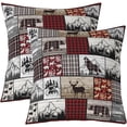 thumbnail image 1 of Bear Throw Pillow Covers 18"x18" Set of 2 Soft Rustic Bear Deer Print Pillow Cases Cushion Covers for Living Room Bedroom Farmhouse Theme Buffalo Check Decorative Throw Pillowcases for Sofa Chair, 1 of 5