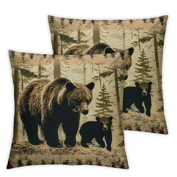Bear Throw Pillow Covers  Soft Wild Animal Cushion Covers for for Couch Sofa Rustic Cabin Country Nature Wildlife Bear Tree Yellow Brown Decorative Pillowcases Outdoor Pillows Covers