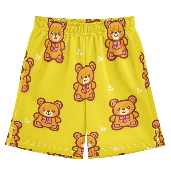 Bear Tile Yellow Pattern Athletic Shorts Breathable with Comfort Fit Drawstring Casual Sweatshorts Small