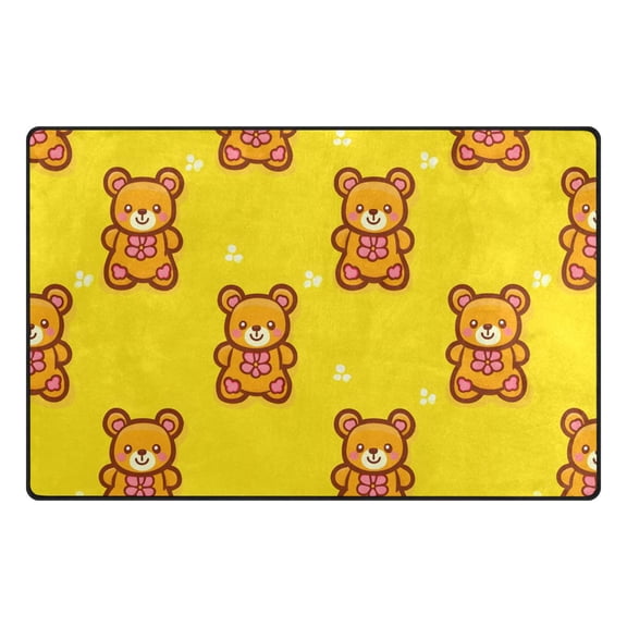 Bear Tile Yellow Pattern Memory Foam Area Rug 31"x20" Non Slip, Absorbent, Fade Proof for Living Room, Bedroom, Office